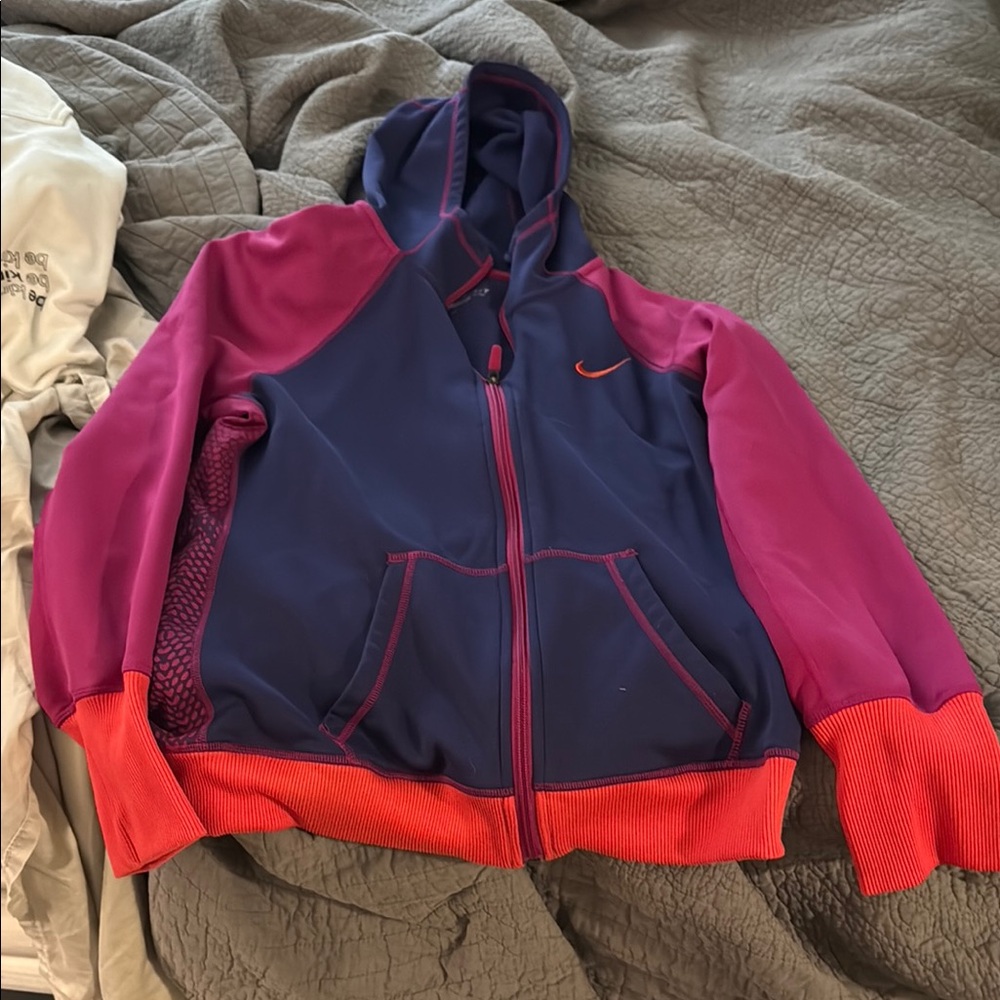 Nike Navy and Magenta Zip-Up Hoodie